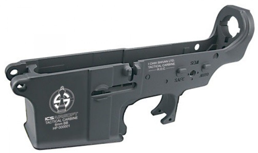 Lower Receiver in metallo M4/M16 Nero con Logo ICS