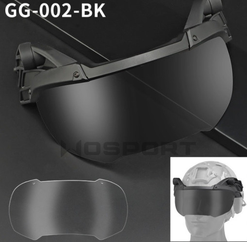 Tactical Helmet Flip Goggles - Black (GG-002-BK Wosport)