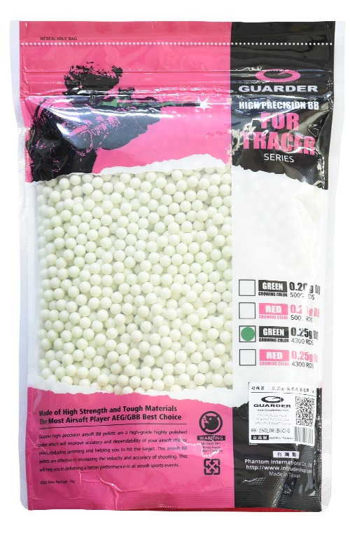 Busta da 1kg di Pallini da 0.25g  - Traccianti Verdi (BB-25GLOW Guarder)